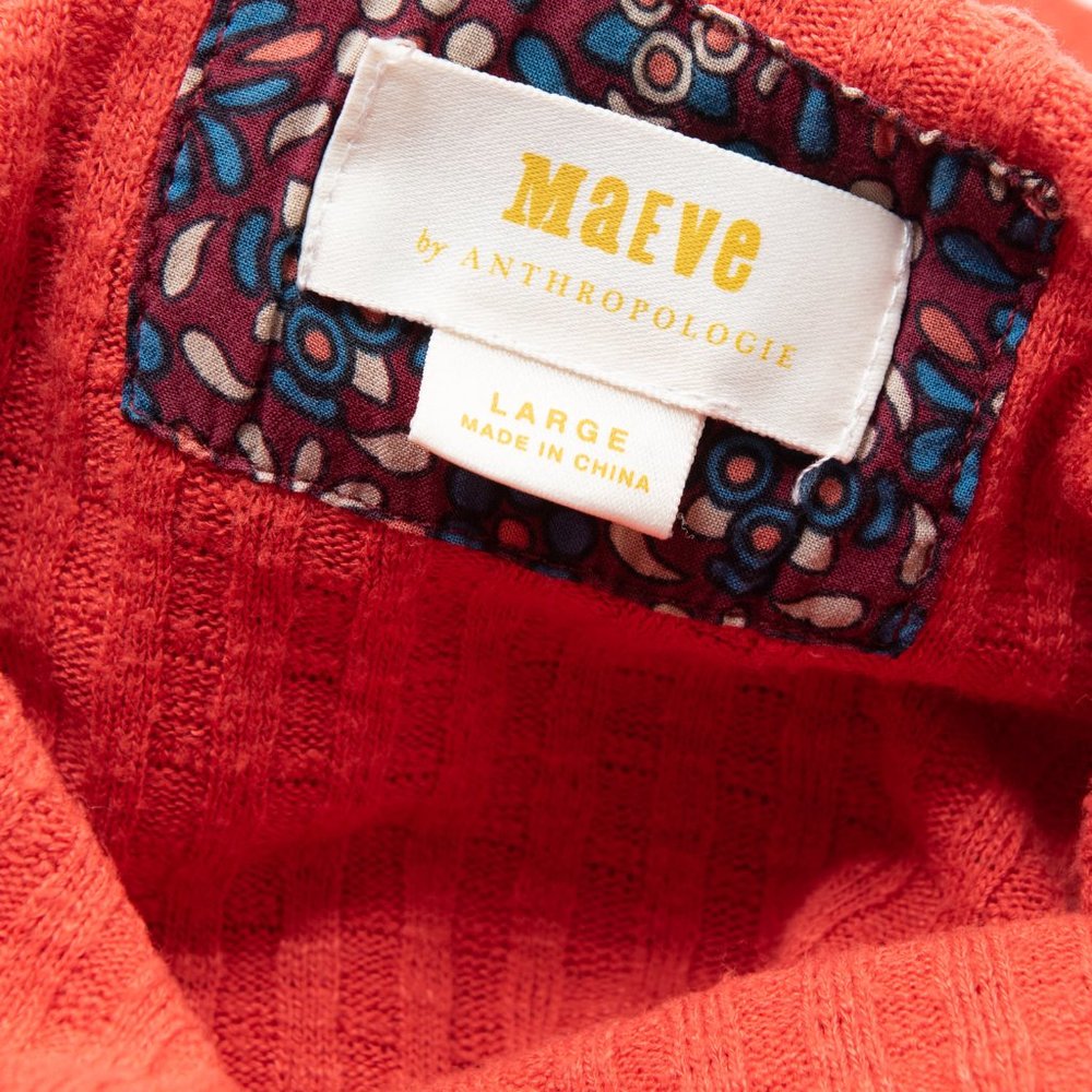 Maeve Anthropologie Addie Pullover Long Sleeve Ruffled Hacci Orange Size Large - Picture 4 of 7